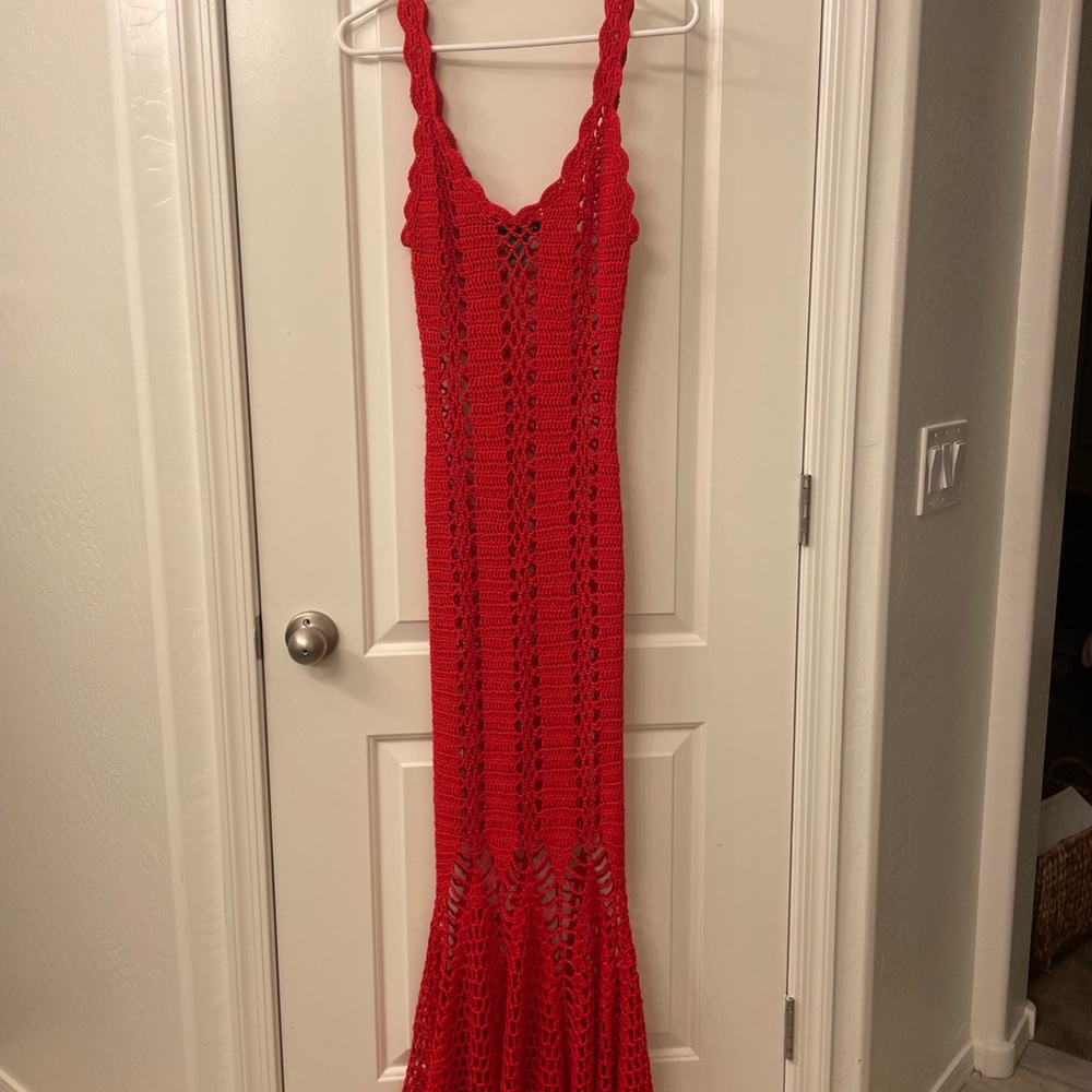 JLUXLABEL Vibrant Red Crochet Dress